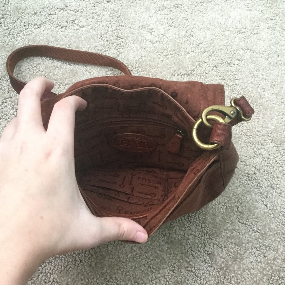 Fossil Brown Leather Crossbody Saddle Bag Boho Country Zip Closure - Picture 4 of 4
